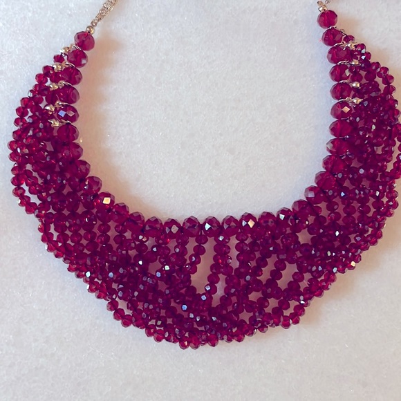 Bella Red Burgundy Beads Statement Necklace - Picture 8 of 8